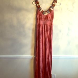 Soprano orange colored maxi dress; neckline beading